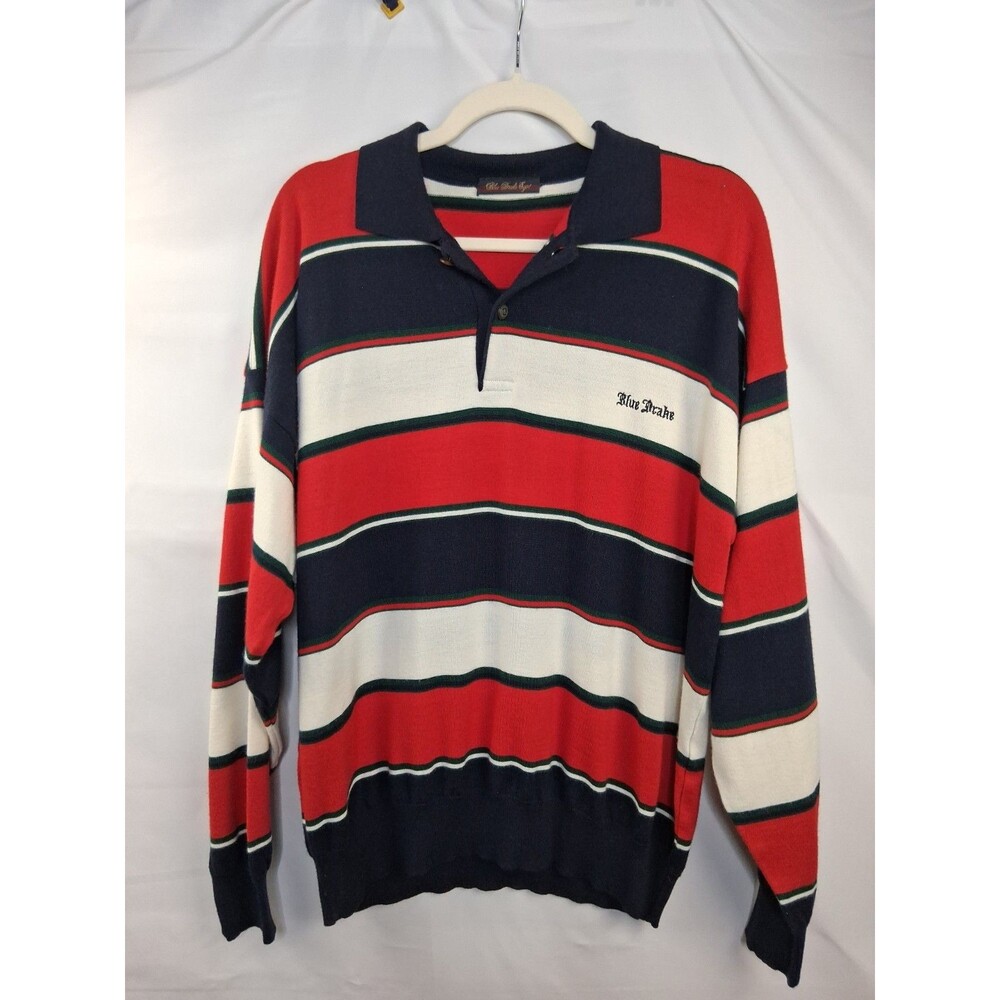 Merino Wool Blend Blue Drake England Men's Sweater Size L Classic Retro Preppy